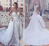 Sagte Mhamad Lace Kapelle Zug Brautkleider Luxus Overskirt Style Mermaid Brautkleider Sheer Zurück Mit Appliques Buttons Vestidos