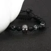 Wholesale 10pcs/lot 8mm Best Quality Matte Agate And Obsidian Stone With Clear Cz Black Skull Macrame Bracelet For Men