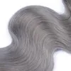 Fasci di capelli dell'onda del corpo di Ombre con chiusura Capelli vergini brasiliani Radice scura # 1B Trama di capelli grigi con chiusura 4x4 4 Pz / lotto