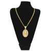 Iced Out Oval Virgin Mary Pendant Hip Hop Jewelry Alloy Bling Rhinestone Crystal Golden Silver Necklace Cuban Chain8496521