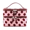 Tragbare Doppeldeck-Tasche mit Reißverschluss, wasserabweisendes Nylon-Kosmetik-Retro-Dot-Multifunktions-Beauty-Make-up-Handtasche