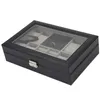 Fashion Black Leather 8 Grids Watch Box Ring Case Watch Organizer Smycken Display Collection Fase With Glass Cover2762