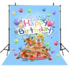 Light Blue Happy Birthday Photography Backdrop Colorful Balloons 3 Layers Chocolate Cake Strawberry Kids Children Photo Studio Backgrounds