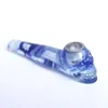 Naturblå kondenserad kvarts kristallrör Tobaksvaror rör med handskuren skalle Huvudlängd: 100mm