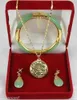 Charmoso Jade Green Jade Drag￣o Phoenix Pingents Breathring Bracelet Set