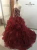 New Elegant Ball Gown Wine Red Quinceanera Dresses 2017 Beaded Crystals Appliques Sweet 16 Dresses For 15 Years Debutante Gown QC261