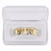 New Gold Silver Hollow Open Dlampnd geschnitten 6 Zahnoberteil Grill Zähnekappen Zahn HipHop Grillz Set Party Schmuck3036898