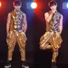 (Yelek + Pantolon) Sequins DS Şarkıcı Kostümleri Erkek Takım Elbise Vernised Deri Yelek Yelek Pantolon Setleri Hip Hop Kaya DJ Gösterisi Performans Giyim