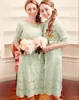 Salie kant korte bescheiden bruiloft bruidsmeisje jurken met halve mouwen A-lijn knielengte informele land rustieke bruidsmeisjesjurken