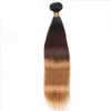 Perulu Düz İnsan Saç Remy Saç Örgüleri Ombre 3 Tonluk 1B / 4/27 Renk Çift Atkı 100 g / adet Boyalı Olabilir Ağartılmış