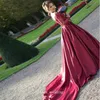 Robe de mariée en dentelle à manches longues rouges bordeaux une ligne satin femme robe de fête nuptiale plus vestido de noiva