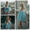 Boho Short Cocktail Party Dresses Vintage Lace Bodice A Line Tiers Tulle See-through Prom Gowns Tutu Skirt Knee Length Evening Dress