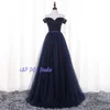 Dark Navy Evening Dresses Sexy off Shoulder Zipper Back Long Prom Dresses Real Pictures New Arrival Party Dresses Elegant Style