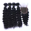 Brasiliansk djupvåg lockigt hår 3 buntar med stängning gratis mitten 3 del dubbel inslag mänskliga hårförlängningar avgjort mänskligt hårväv