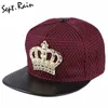Wholesale- [Sept.Rain] 2017 New Fashion Crown Metal Logo Snapback Hat Bone With Diamond PU Leather Snapback Hip hop Baseball Caps Hat