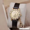 Fashion Lady Dress Diamond Watches Luxury Pendant Wristwatches Women Leather Watch Crystal Hours Gold Wristwatch8126731