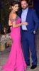 Modest 2018 Hot Pink Mermaid Long Evening Dresses Elegant Beads Crystals Off The Shoulder Formal Prom Gowns Free Shipping EN6292