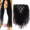 Mongoolse kinky krullende haarclip in menselijke hair extensions 7 stks 70g Nautral kleur clip-in vol hoofd niet-remy haar