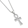 Ankh égyptien clé de vie or argent croix pendentif collier chaîne Bling plein strass cristal croix pendentif Punk Jewelry291u