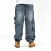 Atacado- ABOORUN 2016 Hip Hop Mens Baggy Jeans Cargo Jeans com vários bolsos P3071