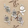 300pcs tibetansk silverrosa blomma charms hängsmycke för jewlery gör armband 21mm