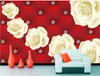 Fond blanc doux rouge avec des roses blanches papier peint mural 3d papiers peints 3d pour toile de fond tv 9602325