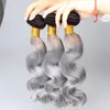 Wholesale 8A Silver Dark Grey Body Wave 3 Bundles Ombre Brazilian Virgin Hair Weaving Ombre Hair Extension Weft 1B Grey Virgin Human Hair