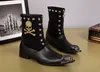 Luksusowe Męskie Leather Skórzane buty Designer Metal Toe Charm Skull Deseing Mid-Calf Mody Buty Motocykl Buty Mężczyzna!