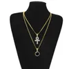 2 in1 placcato oro Ankh chiave egiziana con strass collana con pendente croce di cristallo collana con pendente blu rubino set di gioielli da uomo H2126