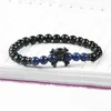 Bijoux de crâne de Pirate à la mode, perles en pierre d'onyx noir et Lapis Lazuli à facettes naturelles entières de 6mm, nouveau bracelet de crâne en Cz avec œil noir 2430