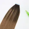 Ombre Hair Extensions Glueless 2# 6#Tape In Human Hair Extensions 40pcs 10gram Brazilian Virgin Hair Balayage Dark Brown Highlight Skin Weft