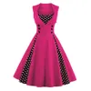 Party Dresses Partihandel-Floyln 2021 50s 60s Retro Vintage Klänning Audrey Hepburn Ärmlös Vår sommar Patchwork Plus Storlek Röd Kvinnor Klänning