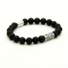 Kraftfulla män Guld Smycken Partihandel 8mm Svart Matt Agate Stone Beaded With Exquisite Micro Inlay Zircon Charm Armband