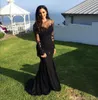 Vestidos de noite desgaste 2017 nova jóia ilusão de pescoço preto chiffon lace apliques frisado vestido de baile sereia mangas compridas varrer vestido de festa de trem