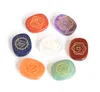 7 peças Chakra Stones Set Reiki Healing Crystal com símbolos de chakra gravado Símbolos de balanceamento holístico Palmadas polidas com bolsa grátis