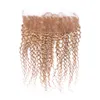 Capelli umani Ombre biondo miele indiano intrecciati con frontale da orecchio a orecchio ricci crespi 27 biondo fragola 3 pacchi con pizzo pieno 13x43851004