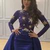 2017 Zuhair Murad Evening Kleider Sheer Star Pailletten -Top -Ballkleider Court -Zug mit langen Ärmeln und hohem Oberschenkel -Split 5583571