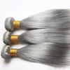 Tissage de cheveux brésiliens gris argenté avec fermeture frontale en dentelle 13x4 4pcs / lot de cheveux humains vierges droits en soie grise pure avec front complet