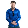 Hommes Imitation soyeux Banquet chemise de luxe Club à manches longues vêtements hommes décontracté chemises en soie brillant Performance porter