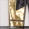 Tide Male Gold Black PU Leather Pants Slim Zipper Leather Trousers Nightclub DJ Singer Rock Hip Hop Stage Costume Drum Dancer Show Clothing