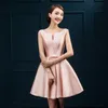 Brandno novo vestidos de noite curta com lace up elegante meninas mulheres cetim noiva vestido de alto pescoço Backless bola de baile formatura formal vestido