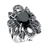 Retro Klaster Pierścień Antique Silver 925 Plated Black Stone Resin Crystals Hollow Flower Style Pierścionki Biżuteria dla kobiet Niska cena