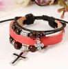 Good A++ Beaded cross leather leather bracelet burst leather bracelet FB057 mix order 20 pieces a lot Charm Bracelets