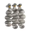 Vente chaude Gris Weave Bundles 3pcs Vague De Corps Péruvien Extension De Cheveux Humains Humide Et Ondulé Argent Gris Trame Top Grade Produits De Beauté