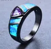 Anello geometrico viola Anello con opale di fuoco blu Gioielli riempiti in oro nero Anelli di fidanzamento da matrimonio vintage per uomini e donne