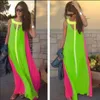 Fahion Chiffon Bright Color Patchwork Casual Dresses Sleeveless Sundress Loose Long Dress Cheap Women Summer Boho Maxi Dresses