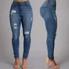 Wholesale- Women Denim Skinny Ripped Pants High Waist Stretch Jeans Slim Pencil Trousers