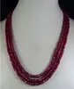 패션 2x4mm NATURAL RUBY FACETED BEADS NECKLACE 3 STRAND