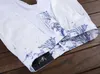 Whole- Men's Fashion Slim Fit White Spray Flower Print Jeans Male Casual White Cotton Pants US Size 29-38196G