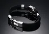 Punk rock masculino preto durável pulseiras de couro gótico crânio manguito pulseira de aço inoxidável esqueleto pulseiras masculinas